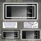 Extra Large LED Lighted Bathroom Mirror, Anti-Fog Wall Mounted Vanity Mirror with 3 Colors