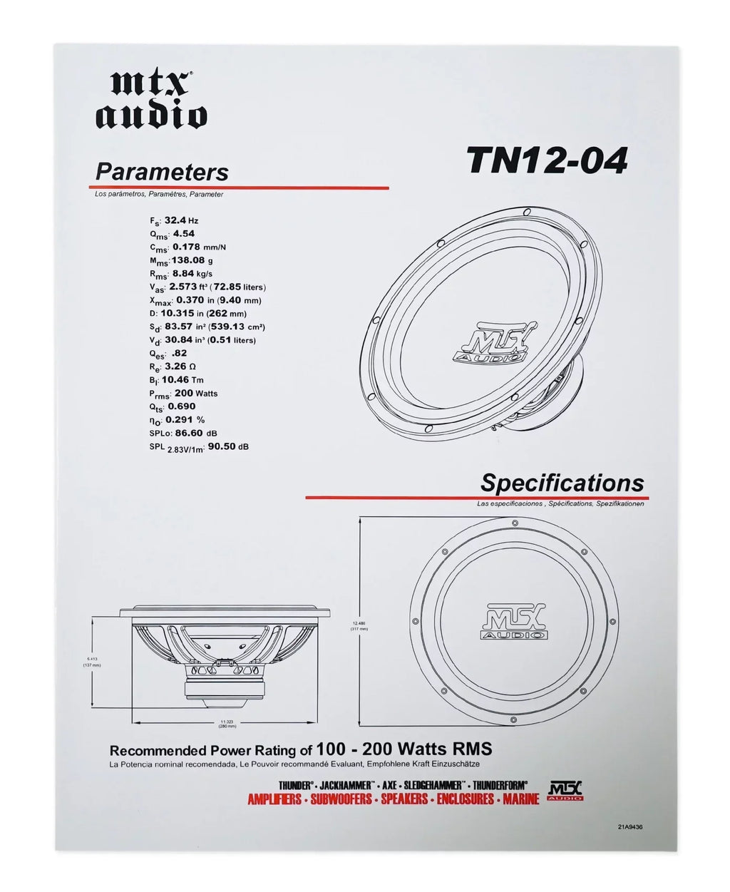 MTX Audio Terminator 12 in 800 Watt 4 Ohm Car Subwoofers - TN12-04