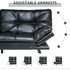 Convertible Futon Sofa Bed with Memory Foam, Foldable Loveseat Sleeper with Adjustable Armrests