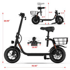 5TH WHEEL Electric Scooter With Seat And Carry Basket, 450W, 36V, 20-Mile Range, 15.5 Mph, 12 Inch - W18S