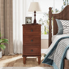 Fully Assembled Narrow End Table, Solid Wood Side Table with 3 Drawers, Vintage Nightstand for Small Spaces