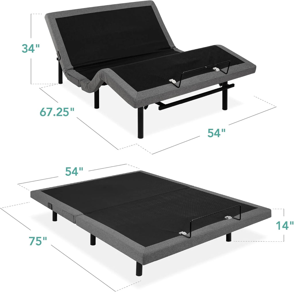 Ergonomic Twin XL Size Adjustable Bed Frame, Electric Base w/Wireless Remote Control, Nightlight, Massager, 2 USB Ports