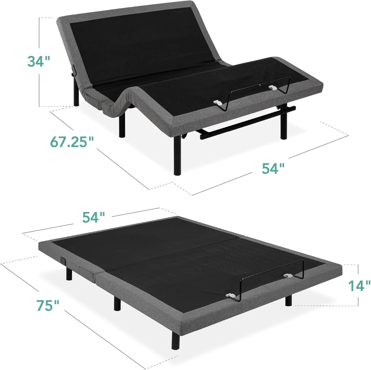 Ergonomic Twin XL Size Adjustable Bed Frame, Electric Base w/Wireless Remote Control, Nightlight, Massager, 2 USB Ports