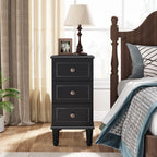 Fully Assembled Narrow End Table, Solid Wood Side Table with 3 Drawers, Vintage Nightstand for Small Spaces