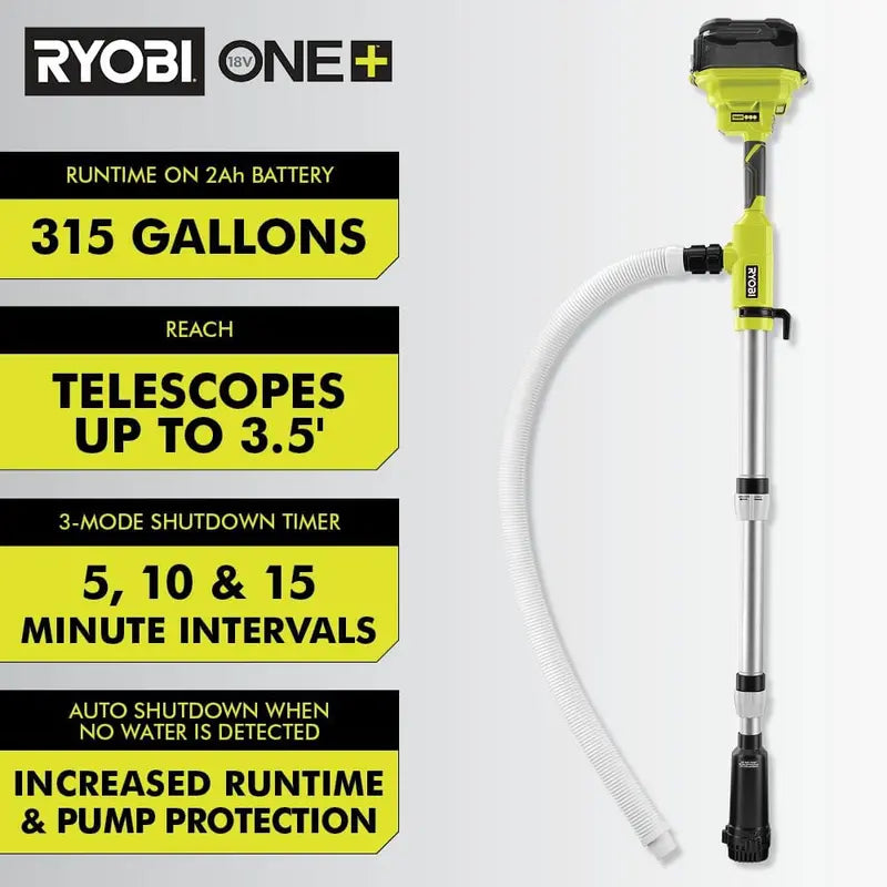 RYOBI ONE+ 18V Cordless 1/6 HP Telescoping Pole Pump With 2.0 Ah Battery And Charger - RY20UP022K