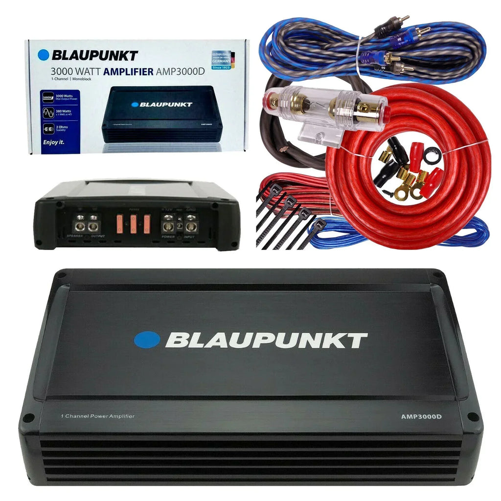 Blaupunkt Monoblock Class D Car Audio Amplifier With 4 Ga Amp Kit - AMP3000D