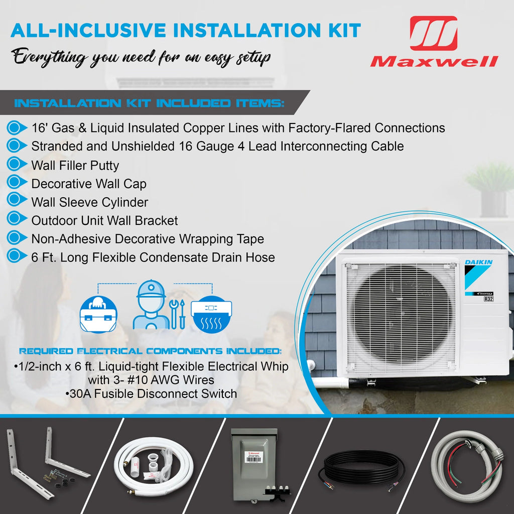 Daikin Ductless Mini-Split Air Conditioner 18000 BTU 18 SEER2 R32 - FTXC18AXVJU/RXC18AXVJU