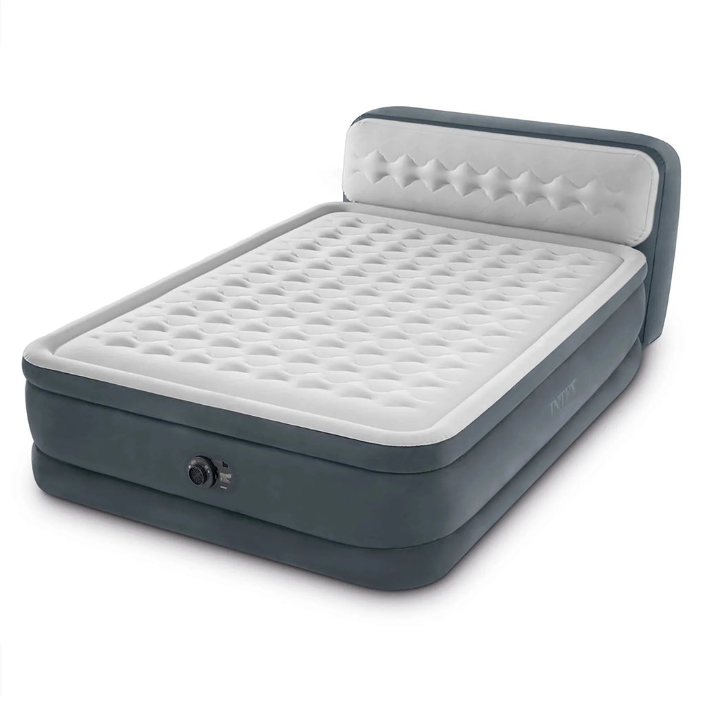 Intex Dura-Beam Deluxe Ultra Plush Headboard Queen Airbed, Gray, 18in, Built-In Pump - 64447ED