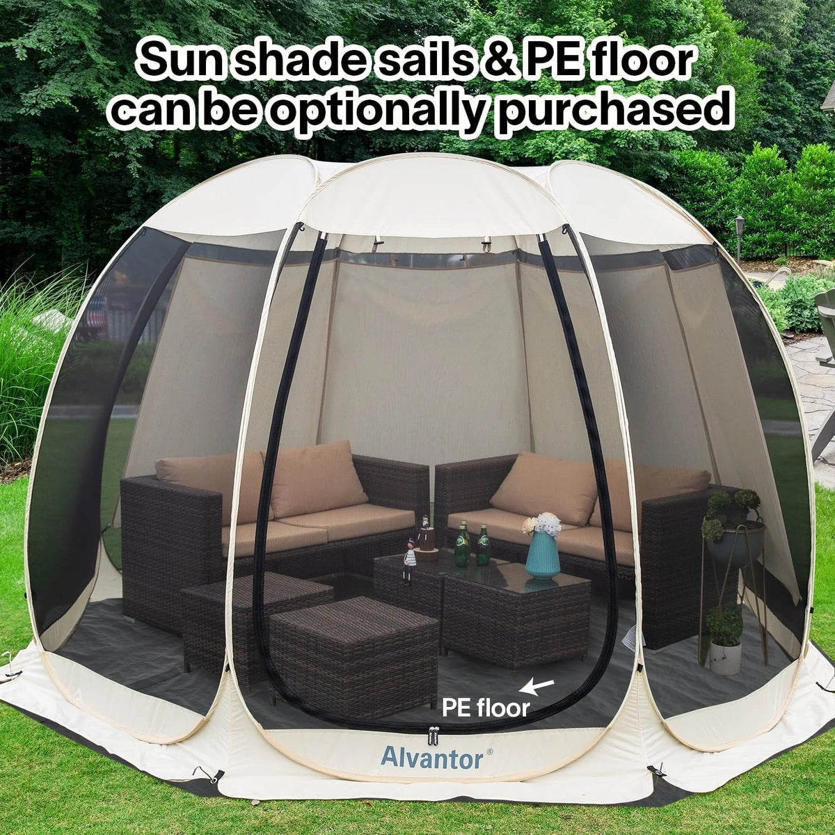 Alvantor Screen House Camping Instant Canopy 12 ft x 12 ft - Beige
