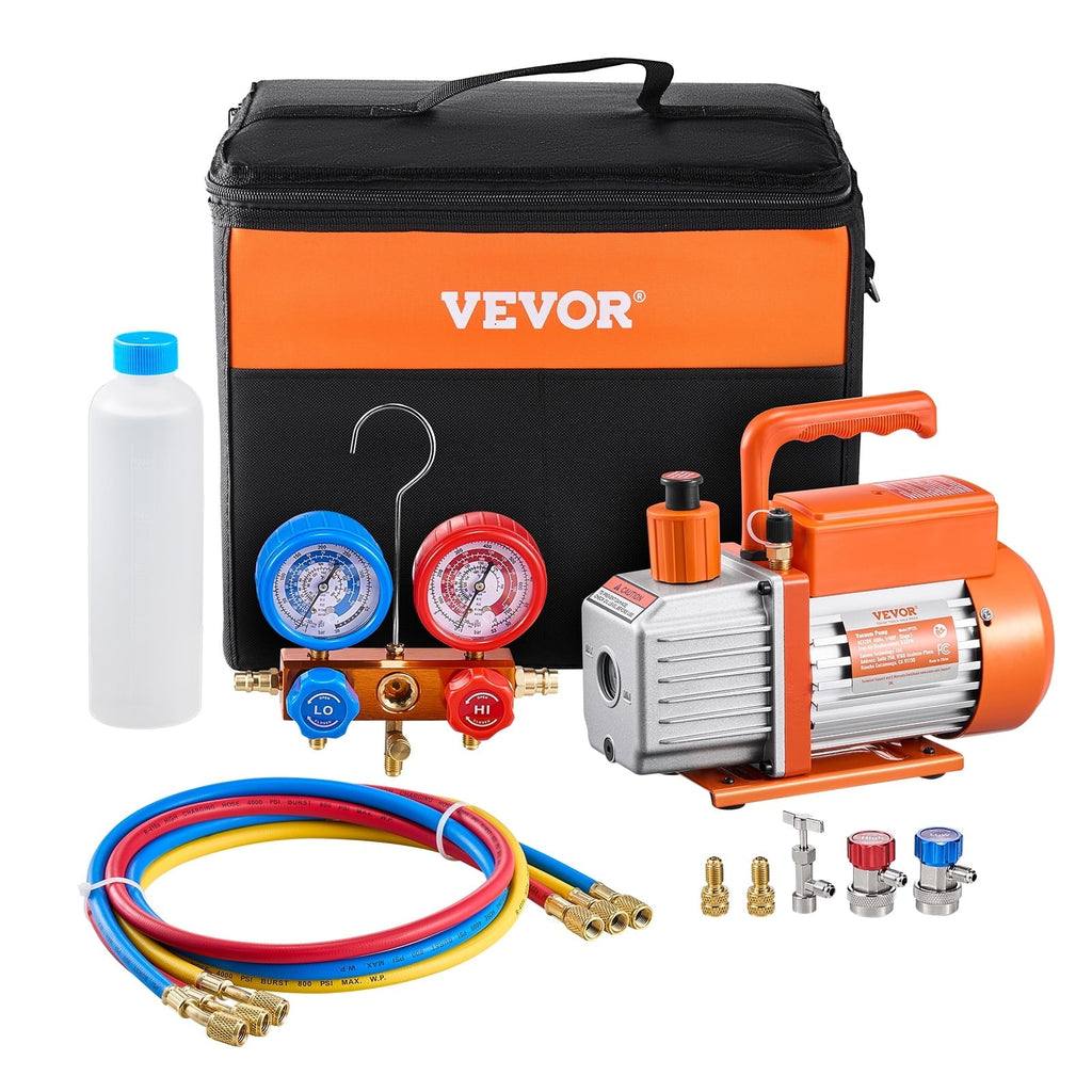 VEVOR 3.5 CFM Single-Stage AC Vacuum Pump And Manifold Gauge Set - VP125