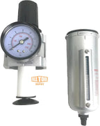 Compressed Air Inline Filter Regulator Combo, Metal Bowl, 5 Micron, 7 To 175 PSI, Auto Drain