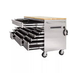 72 in. 18-Drawer 24 in. D Mobile Workbench With Solid Wood Top - Stainless Steel