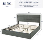 Queen Size Lift Up Storage Bed with Wingback Headboard, Upholstered Platform Bed Frame with Hidden Storage
