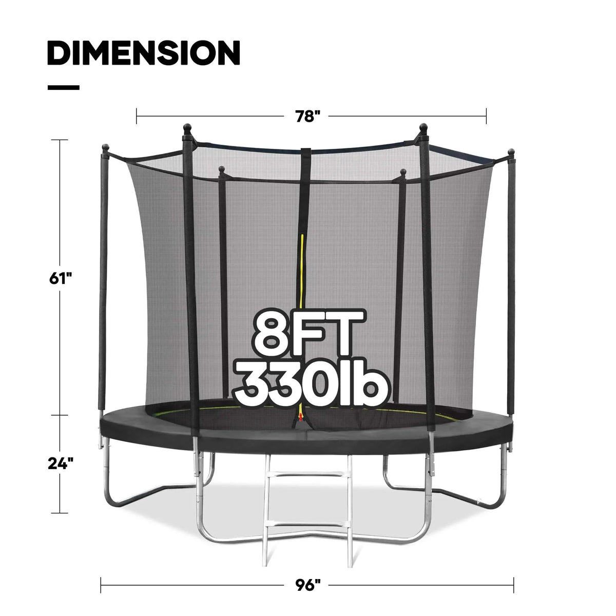 Maxkare 8 Ft Trampoline With Enclosure And Ladder, 264 LBS Capacity