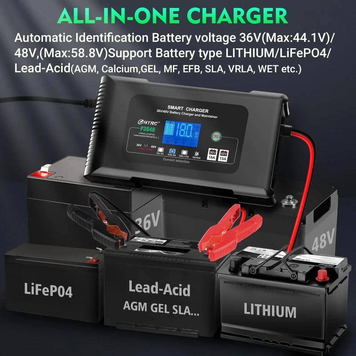 36V 18-Amp And 48V 13-Amp Smart Golf Cart Battery Charger