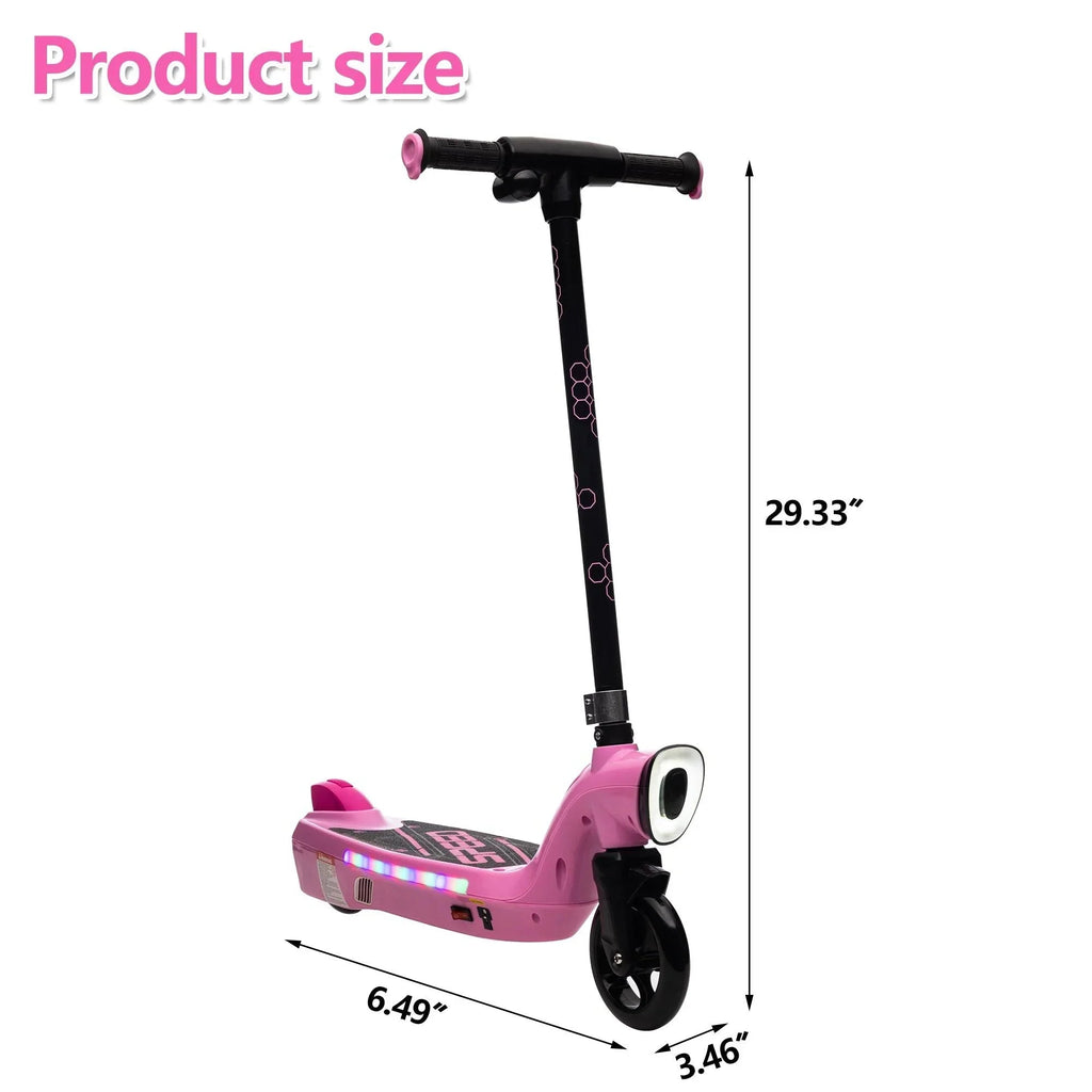 iRerts Kids Electric Scooter 12V 45W With Front Light, Rear Brake And Colorful Deck Light - Pink