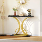 Modern Gold Console Table with Marbled Top, Sofa Table for Entryway and Hallway