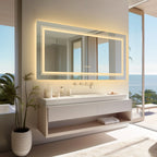 Extra Large LED Lighted Bathroom Mirror, Anti-Fog Wall Mounted Vanity Mirror with 3 Colors