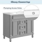 36'' Bathroom Vanity Set With Ceramic Sink Top, Mirror Cabinet, 2 Doors And 2 Drawers - Gray