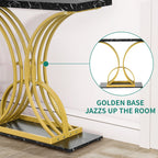 Modern Gold Console Table with Marbled Top, Sofa Table for Entryway and Hallway