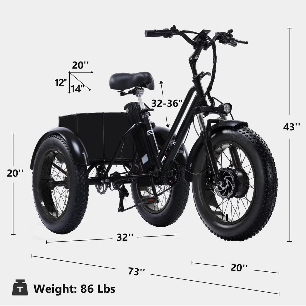 YEBEI Folding Electric Tricycle for Adults, 500W Motor, 48V15AH Lithium Battery, 20 x 4.0 in Fat Tires
