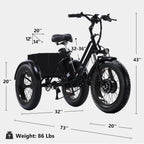 YEBEI Folding Electric Tricycle for Adults, 500W Motor, 48V15AH Lithium Battery, 20 x 4.0 in Fat Tires