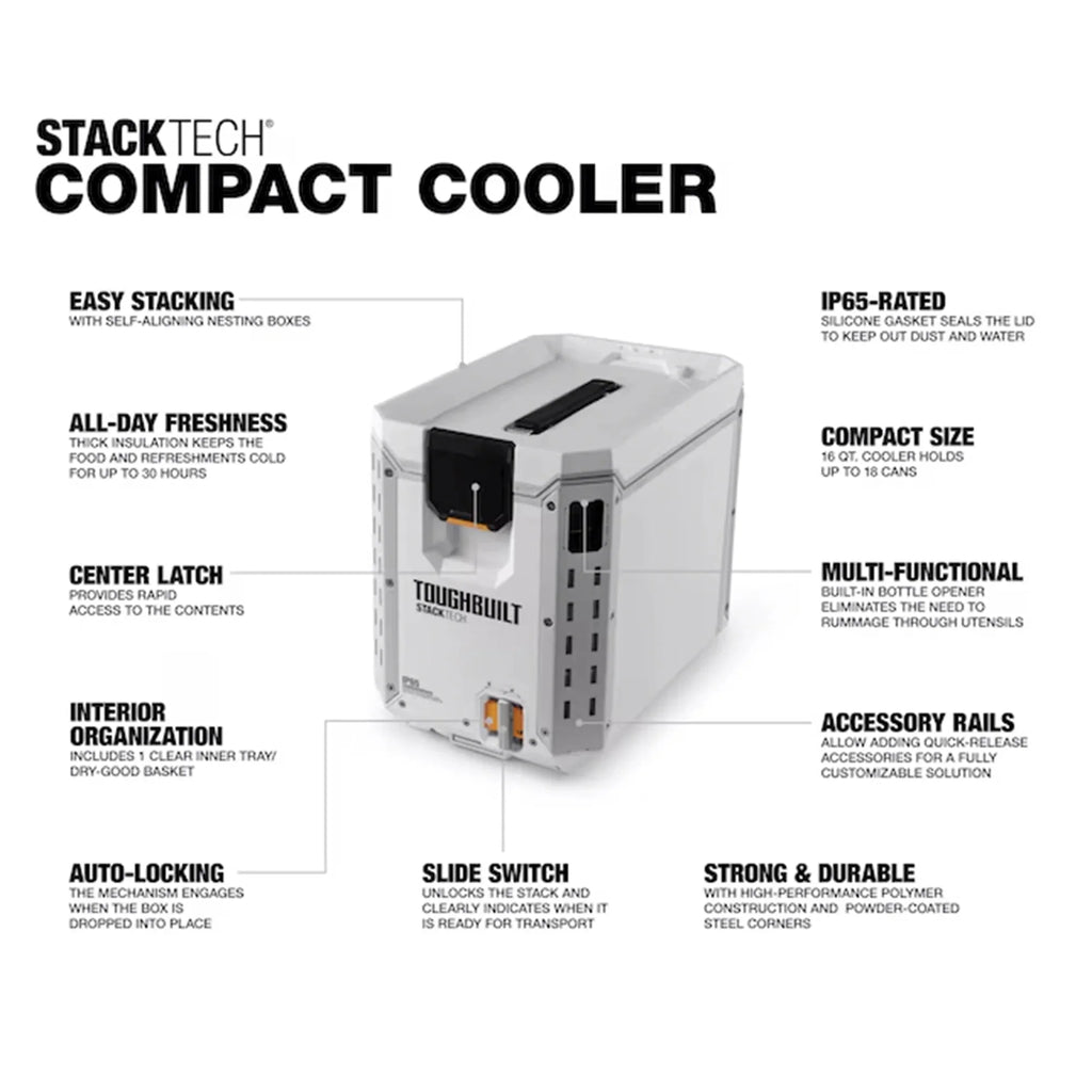 ToughBuilt StackTech Compact Cooler 16 Quart Hard Shell Ice Chest, White