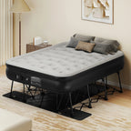 Dextrus Inflatable Queen Air Mattress With Built-In Pump, Steel Frame, Velvet Surface, Khaki