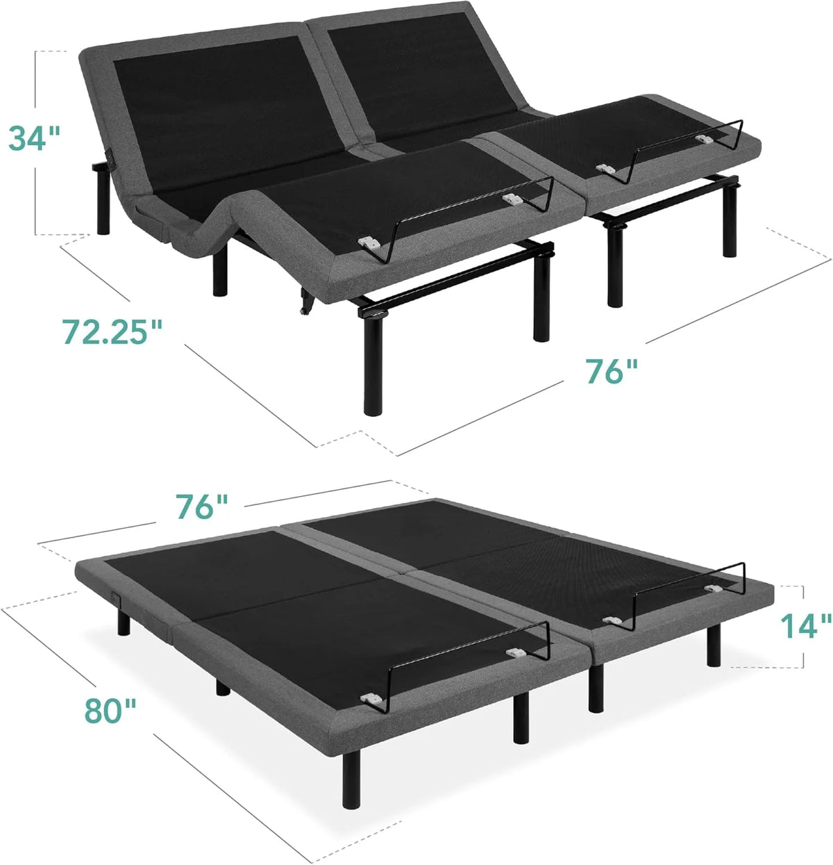 Ergonomic Twin XL Size Adjustable Bed Frame, Electric Base w/Wireless Remote Control, Nightlight, Massager, 2 USB Ports