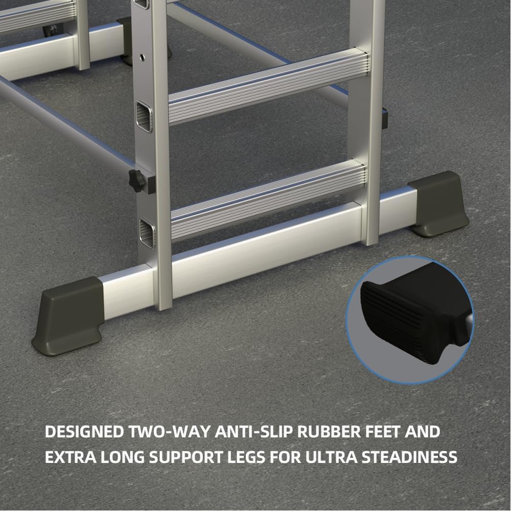 Foldable Multipurpose Scaffolding Ladder and Rolling Work Platform, Adjustable, 330-Lb. Capacity