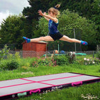 FBSPORT Inflatable Air Gymnastics Mat, 16ft, 4 Inches Thick, Black Green - With Pump
