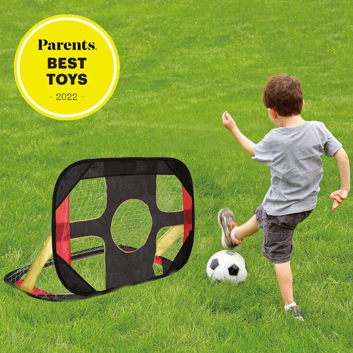 2-In-1 Kids Pop-Up Football Soccer Goal Net, 40in x 28in x 28in, Black - With Portable Bag
