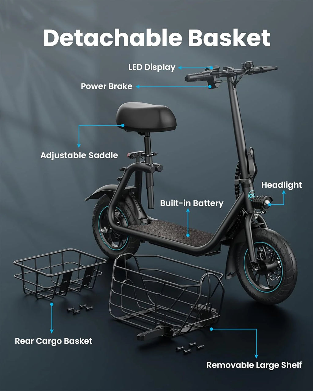 Adults Electric Scooter with Large Middle Basket