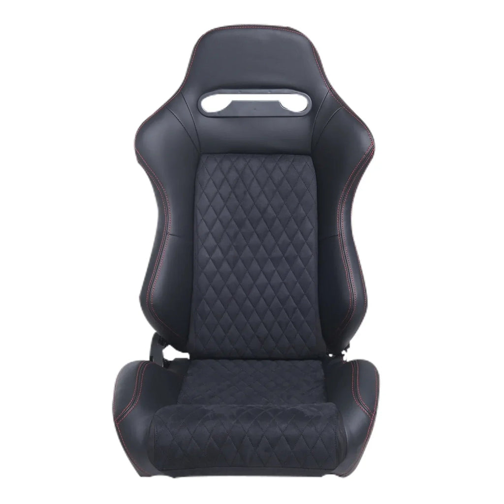 Racing Seats With Double Slider, PVC And Suade Material, Black - Set Of 2 Pieces