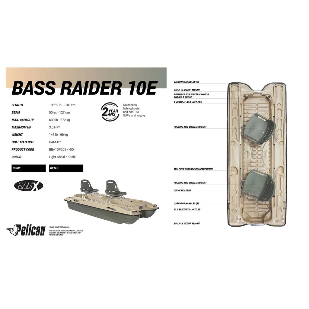 Pelican Bass Raider 10E 2-Person Fishing Boat - 10 ft