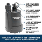 Superior Pump 1/5HP Multi-Use Submersible Utility Pump With 25-Foot Hose Kit - 91027