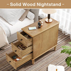 Fully Assembled Narrow End Table, Solid Wood Side Table with 3 Drawers, Vintage Nightstand for Small Spaces