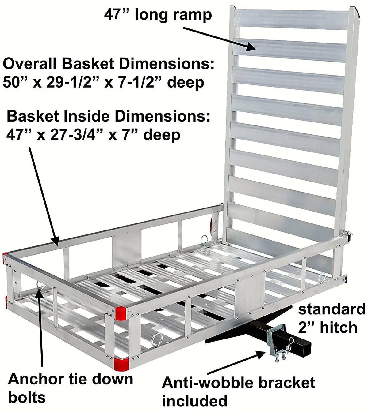 Aluminum Hitch Mount Cargo Carrier With 47 in Long Ramp, 1 Pack - 80779