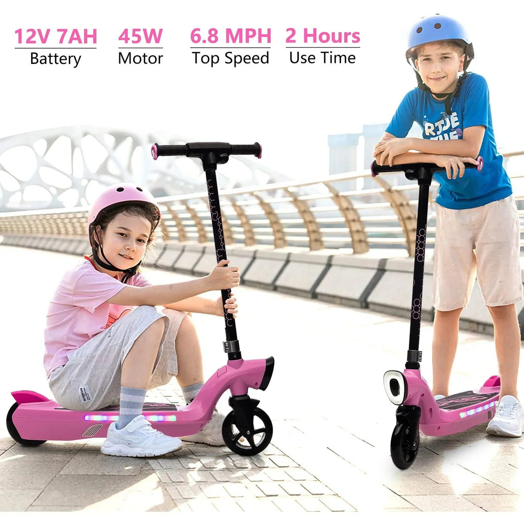iRerts Kids Electric Scooter 12V 45W With Front Light, Rear Brake And Colorful Deck Light - Pink