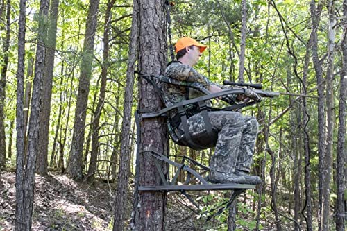 Lightweight Aluminum Climbing Treestand with Padded Seat, 300 Lb. Capacity, Safety Harness Included
