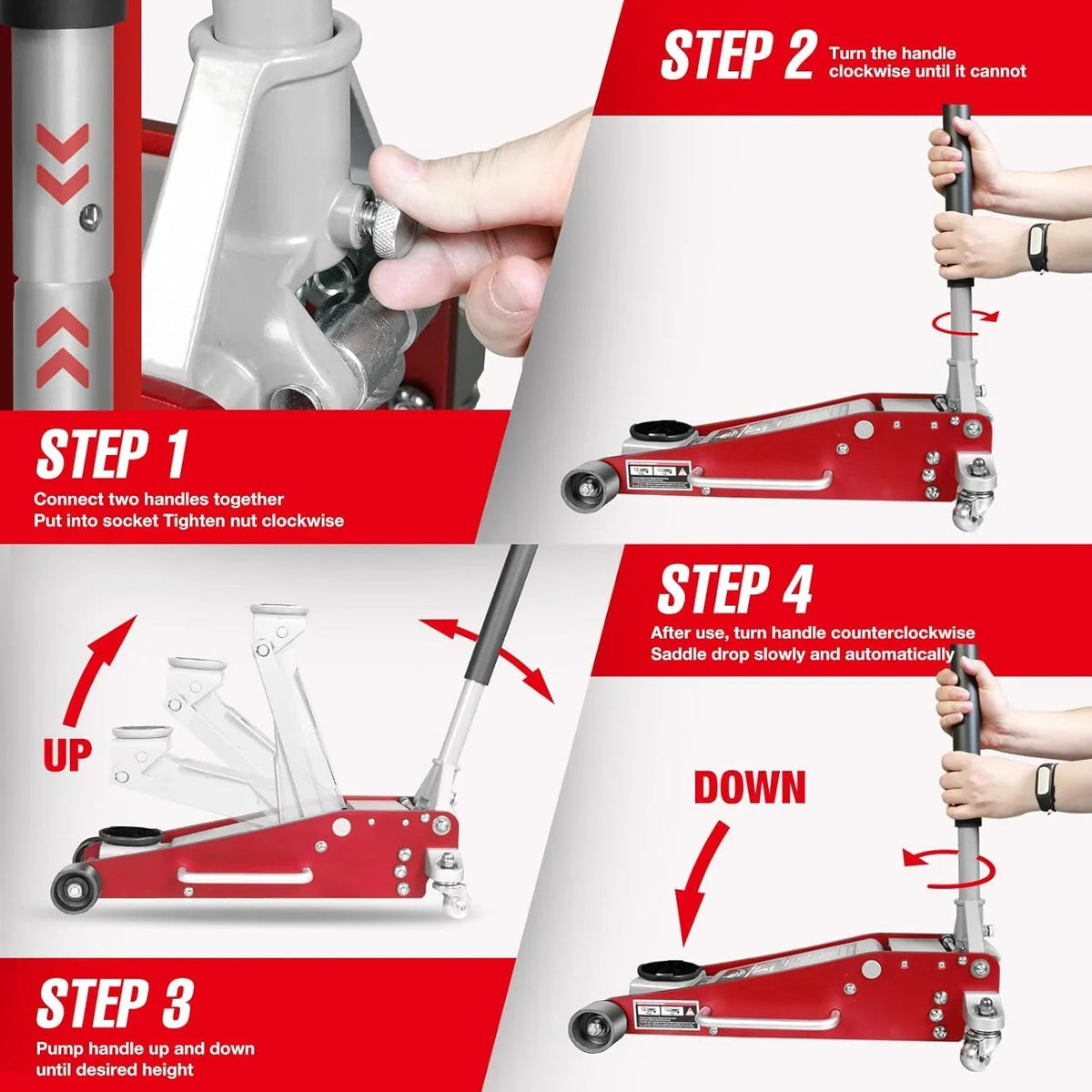 Jack Boss 3 Ton Aluminum And Steel Racing Floor Jack, Red - AS830011L