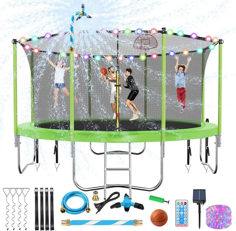 Trampoline With Enclosure Net And Adjustable Basketball Hoop - 8ft, 10ft, 12ft, 14ft, 15ft, 16ft