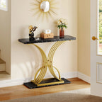 Modern Gold Console Table with Marbled Top, Sofa Table for Entryway and Hallway