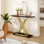 Modern Gold Console Table with Marbled Top, Sofa Table for Entryway and Hallway