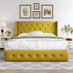 Queen Size Lift Up Storage Bed with Wingback Headboard, Upholstered Platform Bed Frame with Hidden Storage