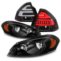 AKKON Black Headlight And LED Tube Bar Tail Light Combo Pair - Fits 2006-2013 Chevy Impala, 2014-2016 Impala Limited