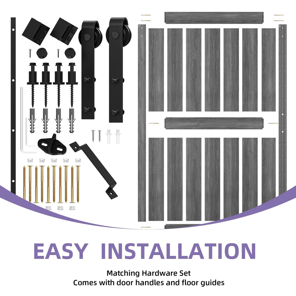 Uforic Sliding Barn Door With Hardware Kit, 48 x 84 in, Gray