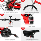 iRerts 26 Inch Folding Adult Mountain Bike, 21 Speed, Dual Disc Brakes, Red/Black