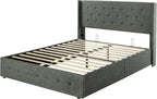 Queen Size Lift Up Storage Bed with Wingback Headboard, Upholstered Platform Bed Frame with Hidden Storage