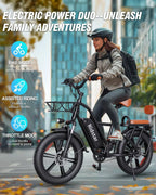 1000W Electric Bike for Adults, 48V 15Ah Removable Battery, 20-Inch x 4.0-Inch Fat Tires